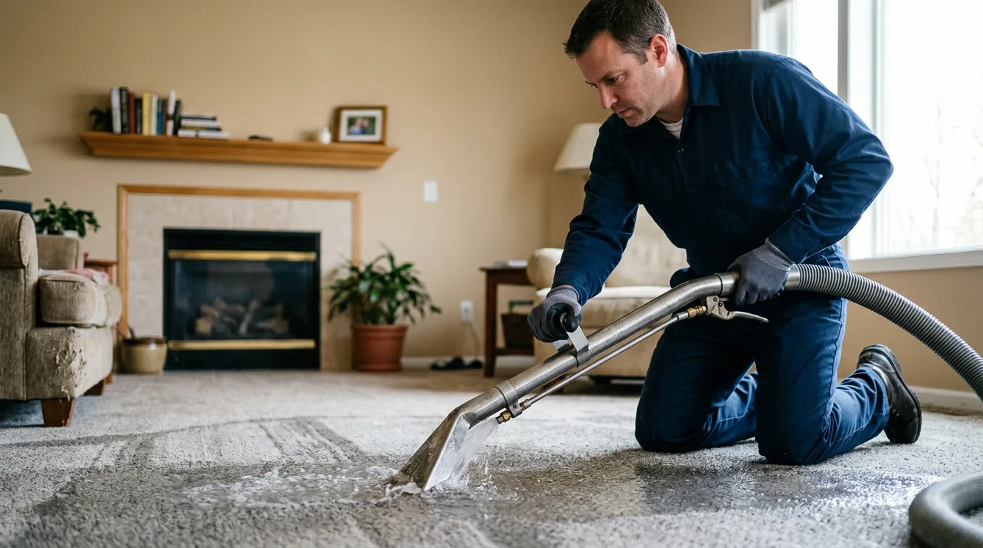 Water damage restoration technician working near Atlanta, KS